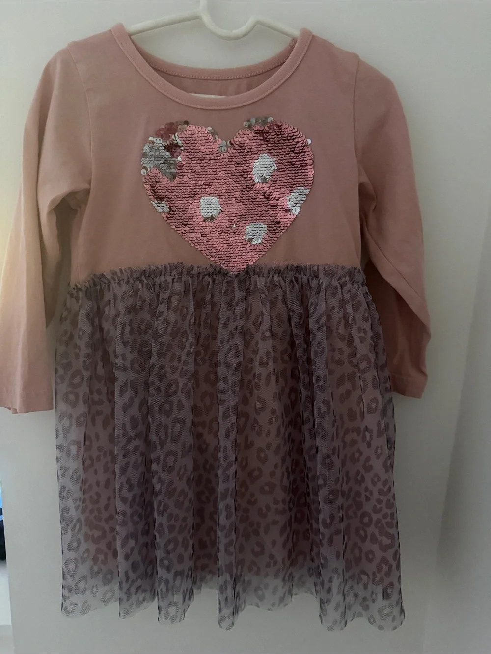 Girls' Pink Sequin Heart Tulle Dress